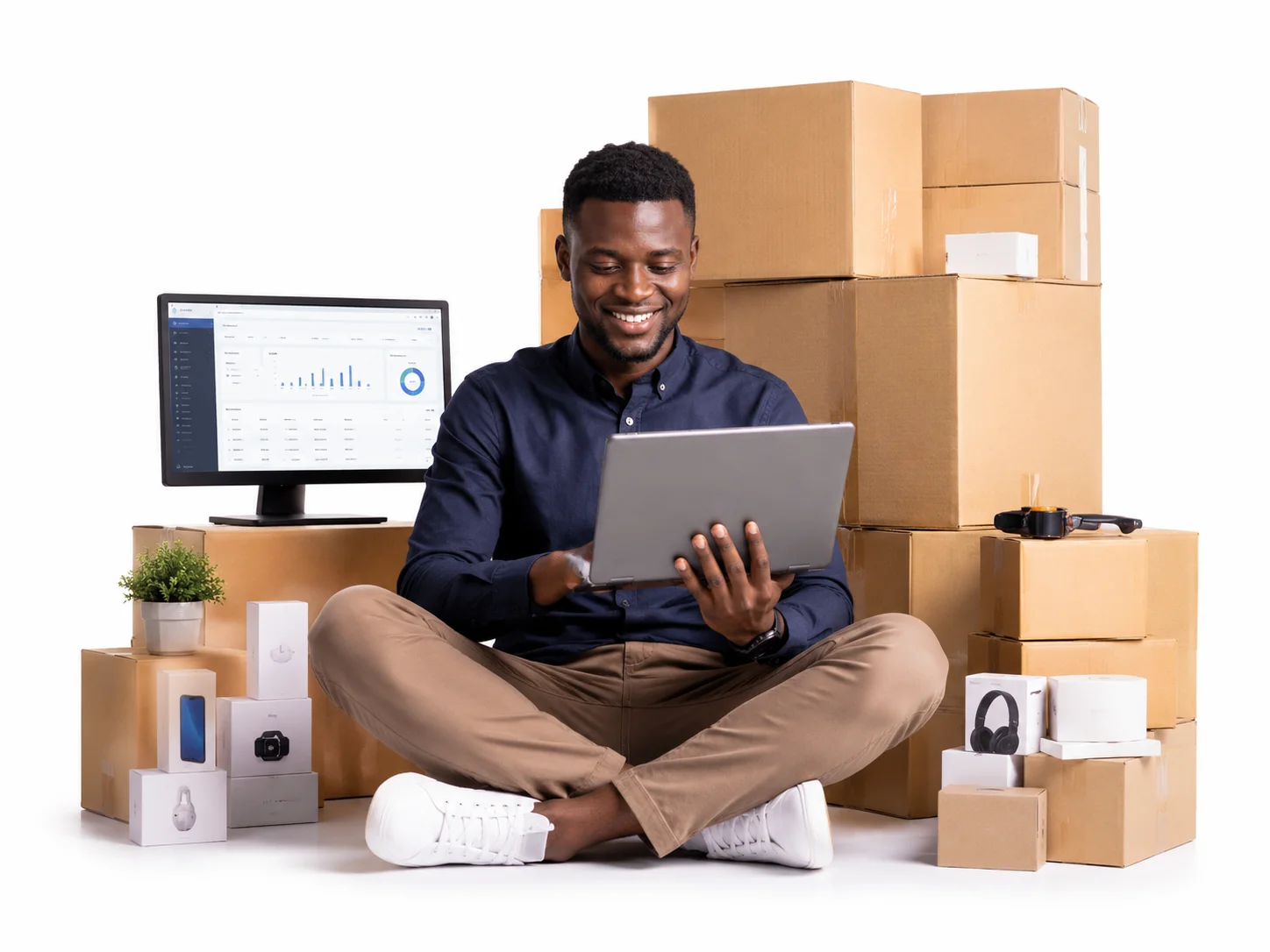 Electronics retail business owner using Storbriz dashboard